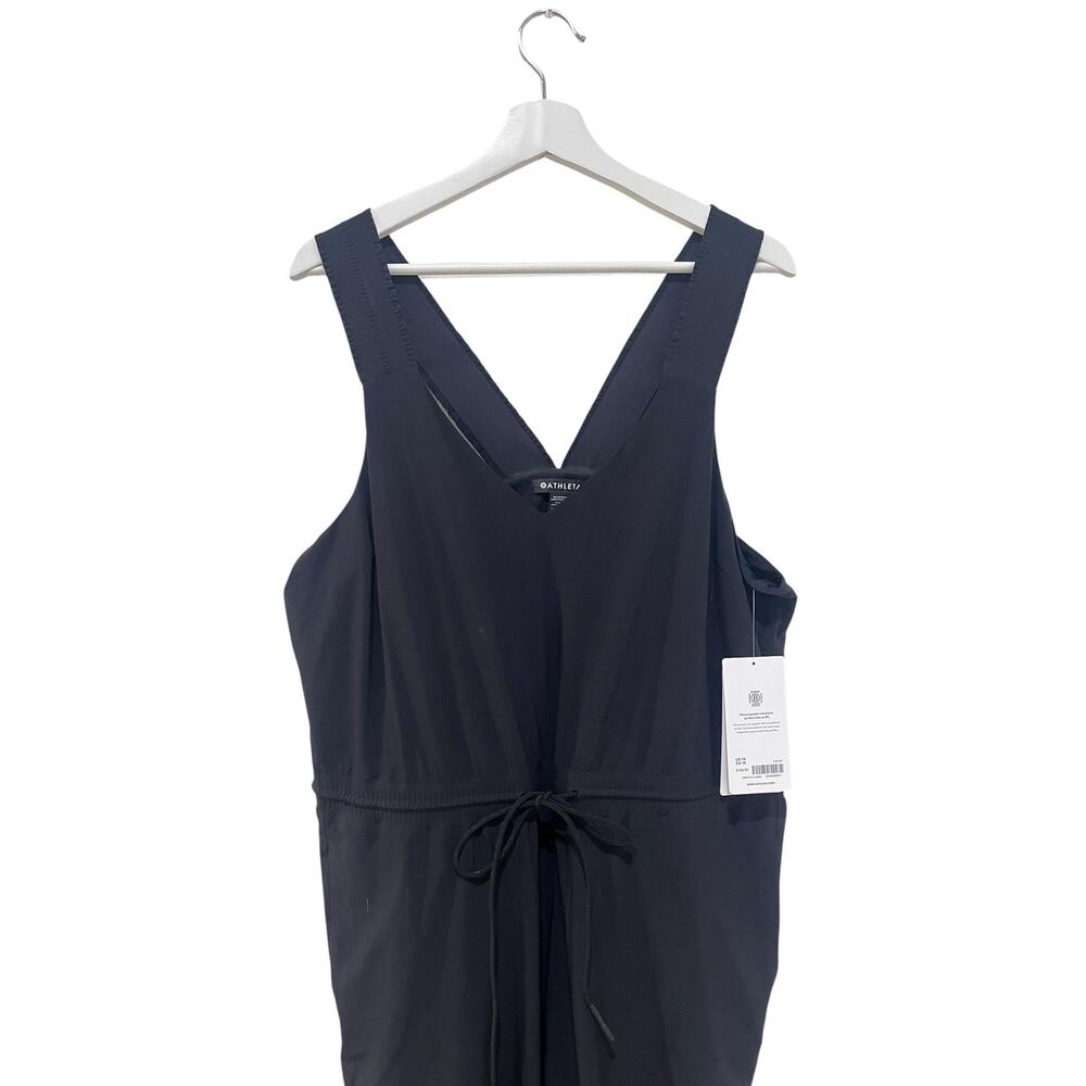 Athleta Jumpsuit Womens 16 Black Savannah Sleeveless V Neck Wide Leg Drawstring - Picture 4 of 12